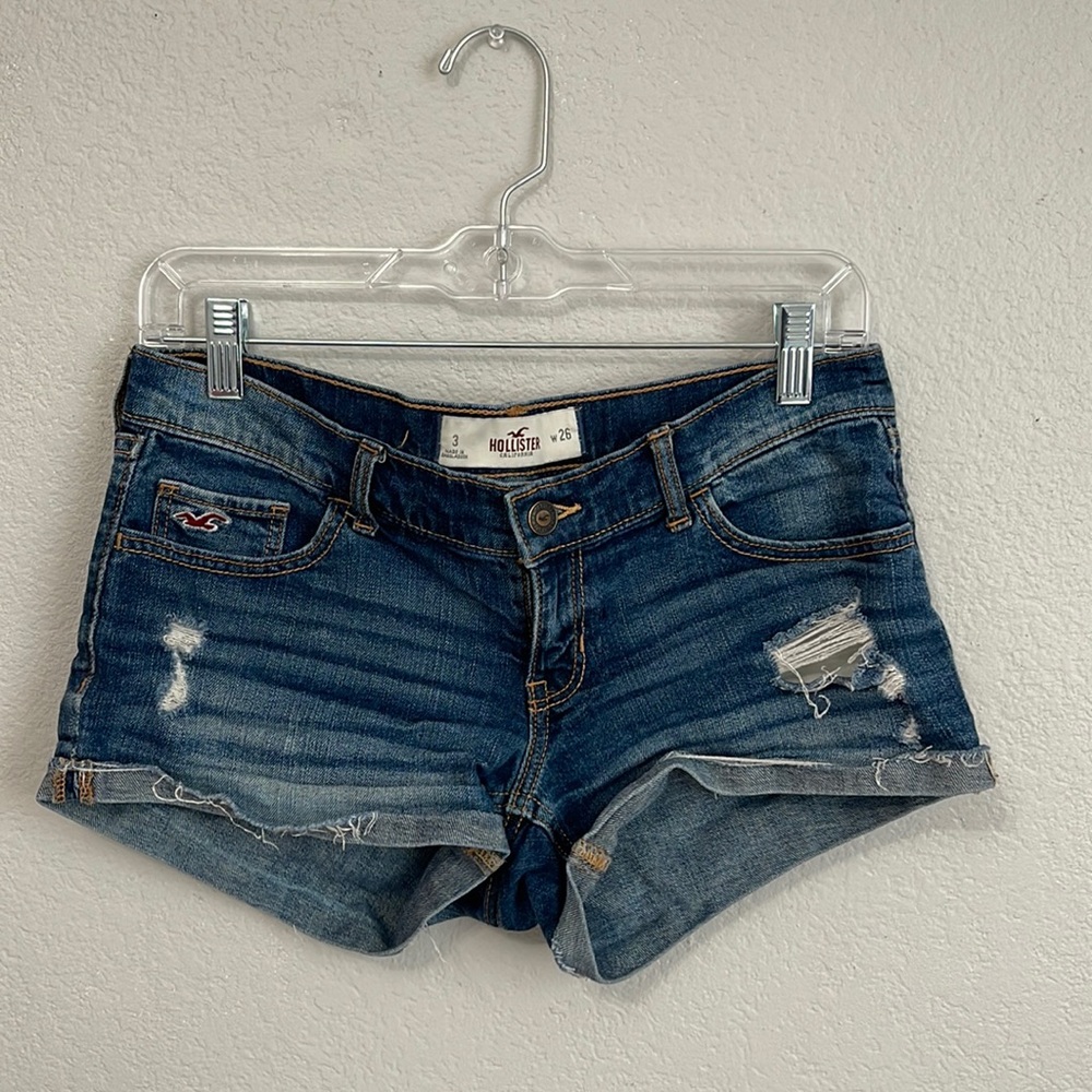 Distressed denim shorts